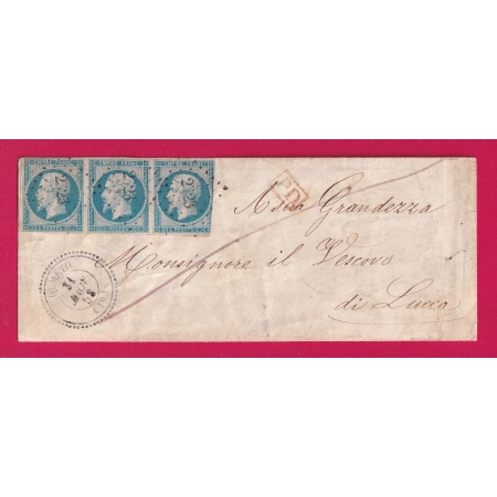 N°14 BANDE DE 3 PC 2323 OLMETO CORSE CAD TYPE 22 POUR LUCCA ITALIE ITALIA CAD MOIS INVERSE LETTRE COVER FRANCE