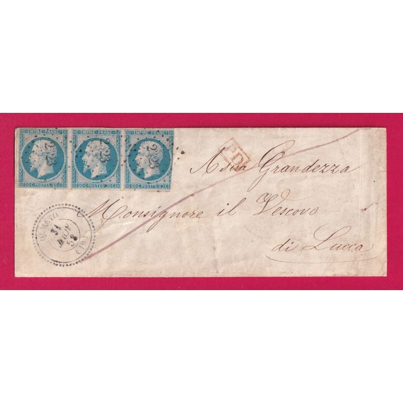 N°14 BANDE DE 3 PC 2323 OLMETO CORSE CAD TYPE 22 POUR LUCCA ITALIE ITALIA CAD MOIS INVERSE LETTRE COVER FRANCE
