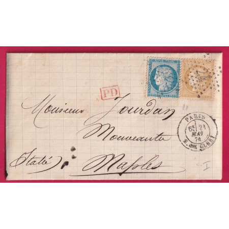 N°59 60 PARIS ETOILE 24 R DE CLERY POUR NAPLES ITALIE ITALIA LETTRE COVER