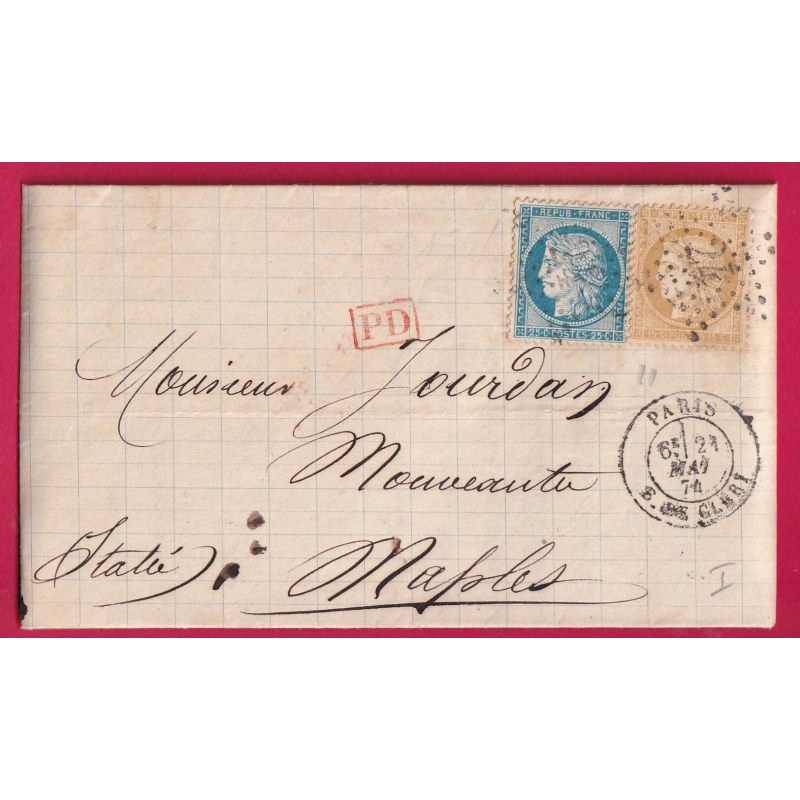 N°59 60 PARIS ETOILE 24 R DE CLERY POUR NAPLES ITALIE ITALIA LETTRE COVER