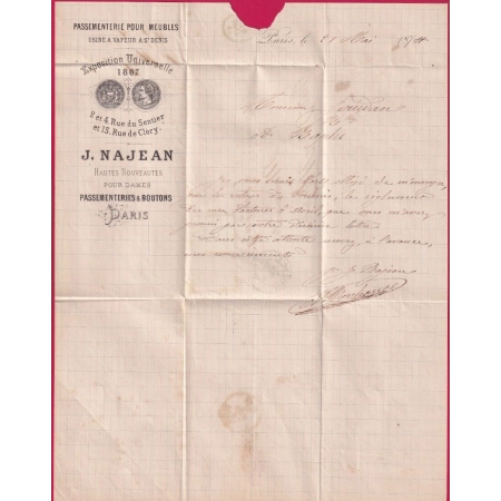 N°59 60 PARIS ETOILE 24 R DE CLERY POUR NAPLES ITALIE ITALIA LETTRE COVER