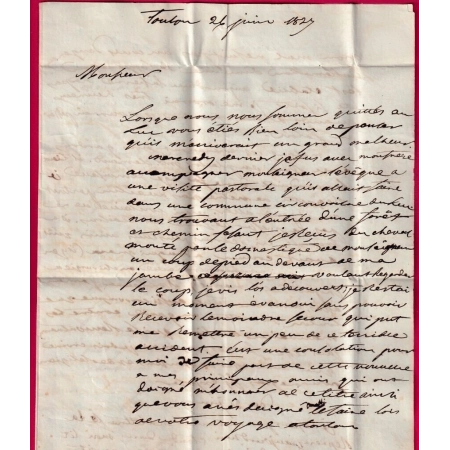 RARE MARQUE RECOMMANDEE 78 TOULON SUR MER VAR POUR DRAGUIGNAN 1827 LETTRE COVER