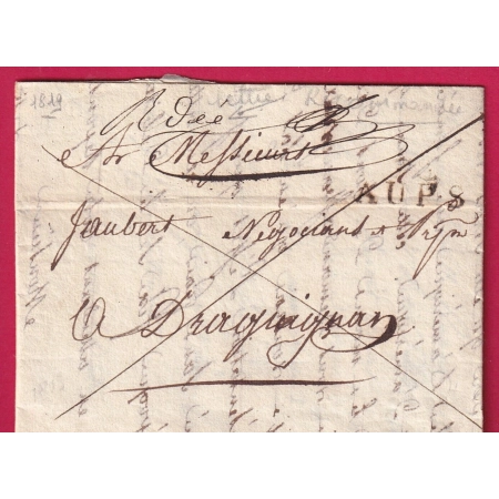 RARE MARQUE RECOMMANDEE 78 AUPS VAR POUR DRAGUIGNAN 1819 LETTRE COVER