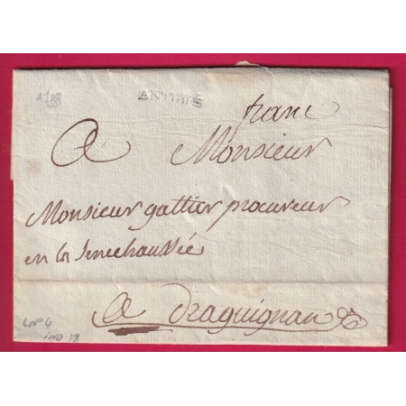 MARQUE FRANC ANTIBES 1788 VAR ALPES MARITIMES LENAIN N°4 INDICE 18 POUR DRAGUIGNAN LETTRE COVER