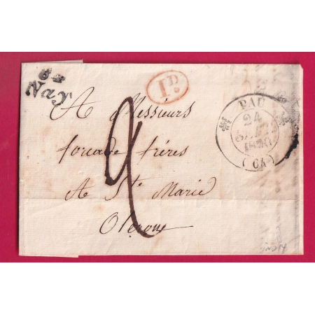 CURSIVE 64 NAY BASSES PYRENEES CAD TYPE 12 PAU + DECIME RURAL 1830 POUR OLORON INDICE 14 LETTRE COVER