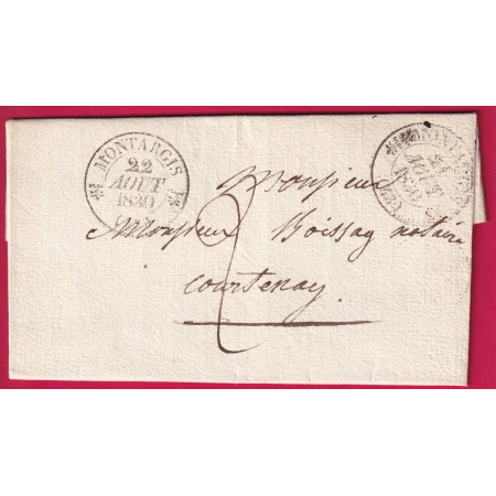 PRECURSEUR APRES LE DEPART CAD TYPE 12 MONTARGIS LOIRET 21 + 22 AOUT 1830 POUR COURTENAY LETTRE COVER