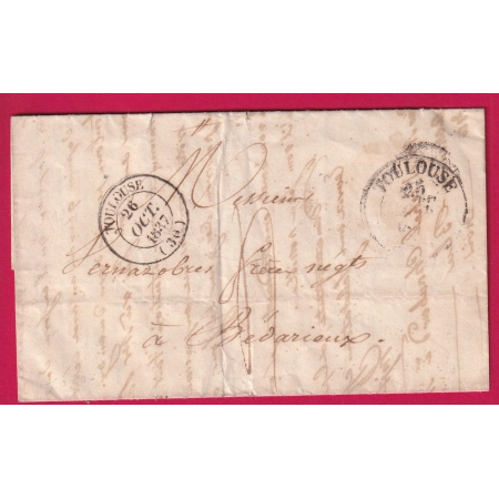 PRECUSEUR APRES LE DEPART MIXTE TYPE 14 ET 13 TOULOUSE HAUTE GARONNE 1837 BEDARIEUX HERAULT LETTRE COVER