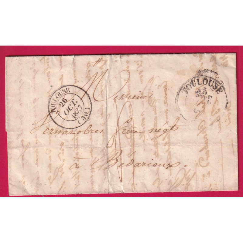 PRECUSEUR APRES LE DEPART MIXTE TYPE 14 ET 13 TOULOUSE HAUTE GARONNE 1837 BEDARIEUX HERAULT LETTRE COVER