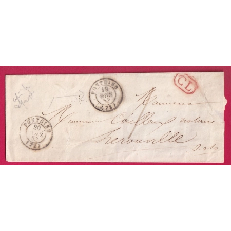 PRECUSEUR APRES LE DEPART CAD TYPE 15 PONTOISE + CL TAXE LOCALE 1 POUR HEROUVILLE SEINE ET OISE LETTRE COVER