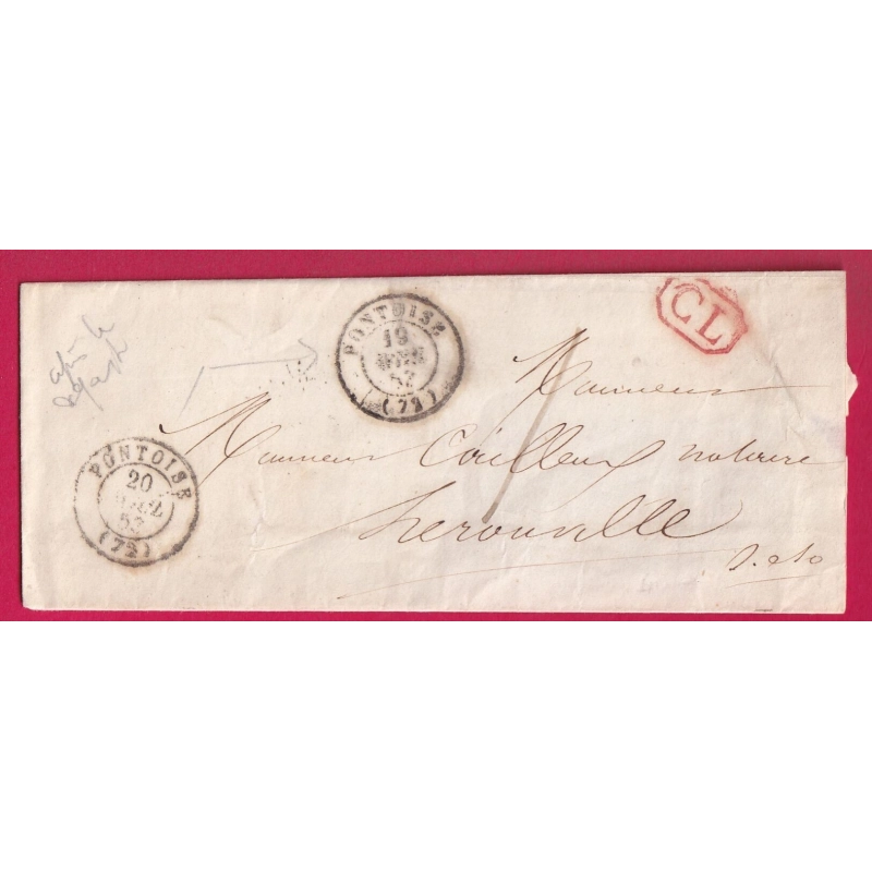 PRECUSEUR APRES LE DEPART CAD TYPE 15 PONTOISE + CL TAXE LOCALE 1 POUR HEROUVILLE SEINE ET OISE LETTRE COVER