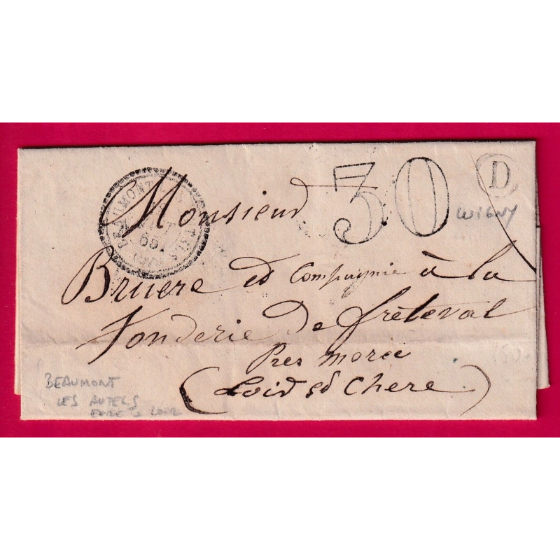 CAD TYPE 22 BEAUMONT LES AUTELS EURE ET LOIR BOITE RURALE D LUIGNY POUR FRETEVAL LETTRE COVER