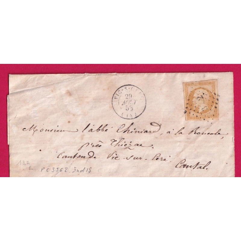 N°13 PC 3562 VIC SUR CERE CANTAL POUR VIC SUR CERE TARIF LOCAL LETTRE COVER