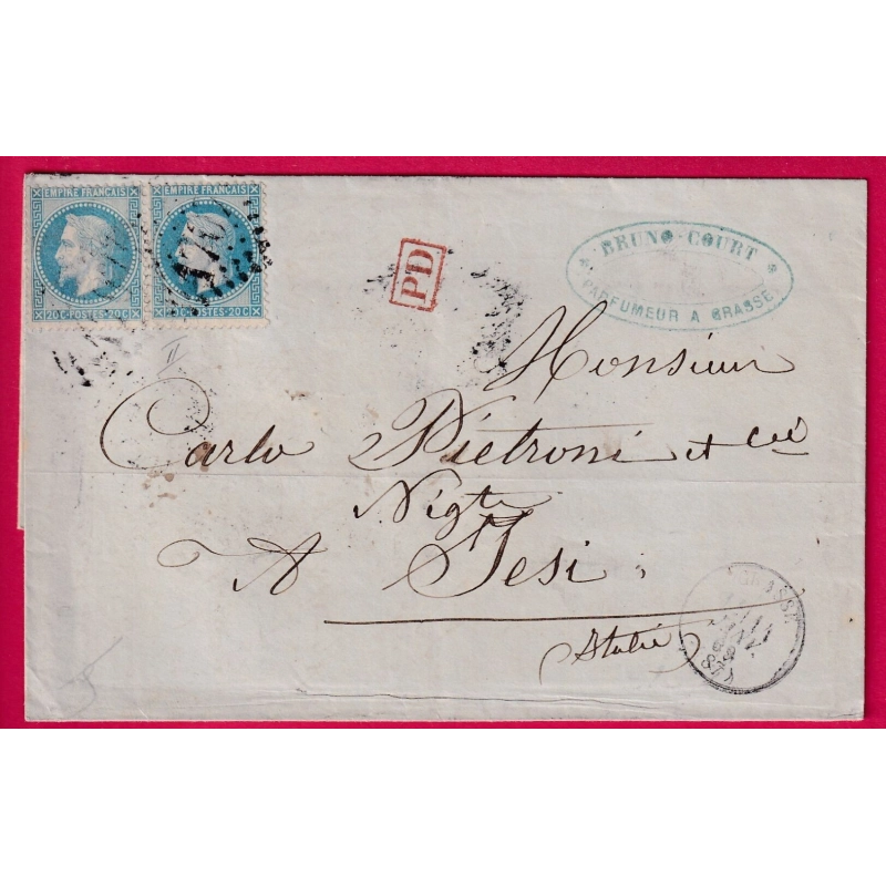 N°29 PAIRE GC 1707 GRASSE ALPES MARITIMES CAD TYPE 16 POUR JESI ITALIE ITALIA LETTRE