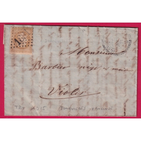 N°28 GC 1881 JONQUIERES VAUCLUSE CAD TYPE 24 POUR VIOLES INDICE 15 LETTRE COVER