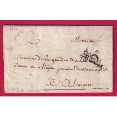 MARQUE P COURONNE PARIS BELLE FRAPPE LENAIN N°7A 1771 POUR ALENCON ORNE LETTRE COVER