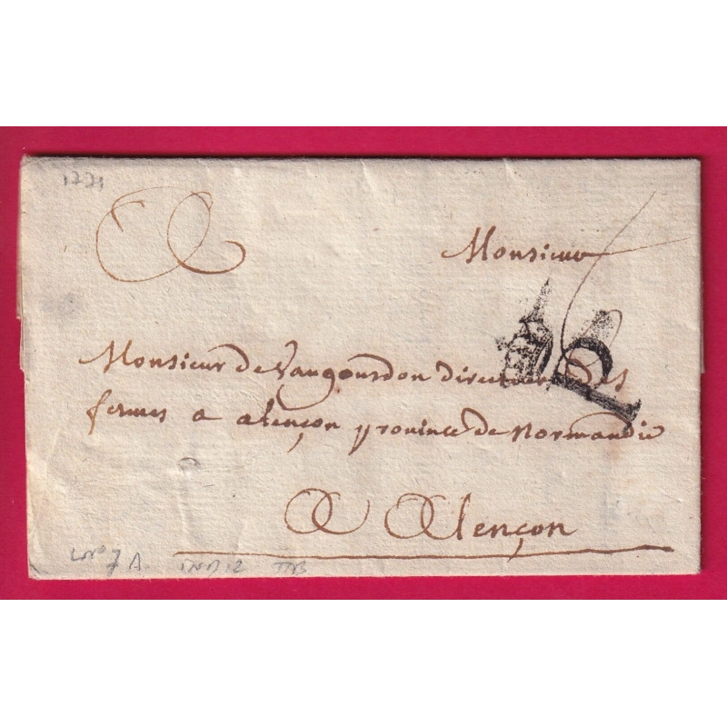 MARQUE P COURONNE PARIS BELLE FRAPPE LENAIN N°7A 1771 POUR ALENCON ORNE LETTRE COVER