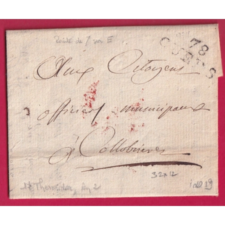 MARQUE 78 CUERS VAR 32X12 1794 INDICE 19 POUR COLLOBRIERES LETTRE COVER