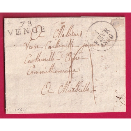 MARQUE 78 VENCE ALPES MARITIMES VAR 1830 POUR MARSEILLE INDICE 11 LETTRE COVER