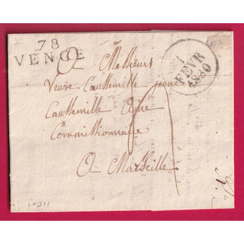 MARQUE 78 VENCE ALPES MARITIMES VAR 1830 POUR MARSEILLE INDICE 11 LETTRE COVER