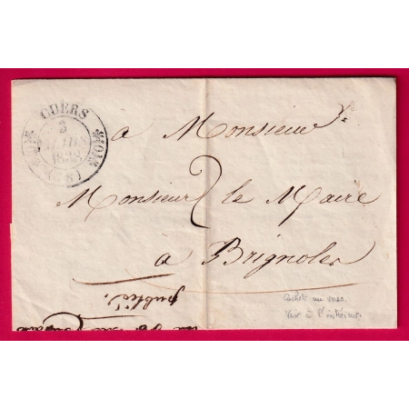 CAD TYPE 11 CUERS VAR 1838 LE MAIRE POUR BRIGNOLES LETTRE COVER
