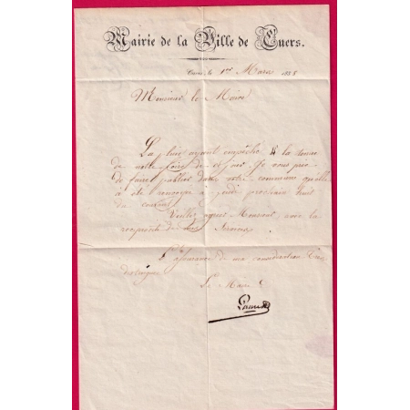CAD TYPE 11 CUERS VAR 1838 LE MAIRE POUR BRIGNOLES LETTRE COVER