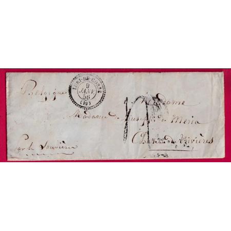 CAD TYPE 22 LURI DE CORSE 1856 TAXE TAMPON 4 POUR TRIVIERES BELGIQUE LETTRE COVER