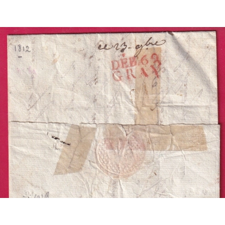 DEBOURSE DEB 69 GRAY HAUTE SAONE 1812 EN ROUGE INDICE 19 DEPART LYON LETTRE COVER