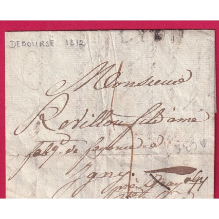 DEBOURSE DEB 69 GRAY HAUTE SAONE 1812 EN ROUGE INDICE 19 DEPART LYON LETTRE COVER