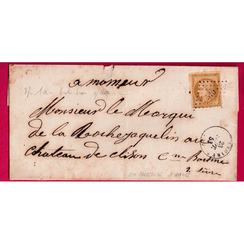 N°1 BISTRE BRUN PC 510 BRESSUIRE DEUX SEVRES POUR CHATEAU DE CLISSON LETTRE COVER