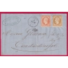 N°21 23 OBLITERATION ANCRE PAQUEBOT POSTE GANGE 1865 MARSEILLE POUR CONSTANTINOPLE TURQUIE TURKEY LETTRE COVER