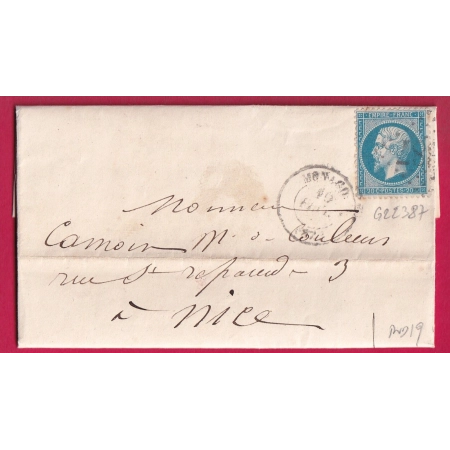 N°22 GC 2387 MONACO ALPES MARITIMES POUR NICE INDICE 19 LETTRE COVER