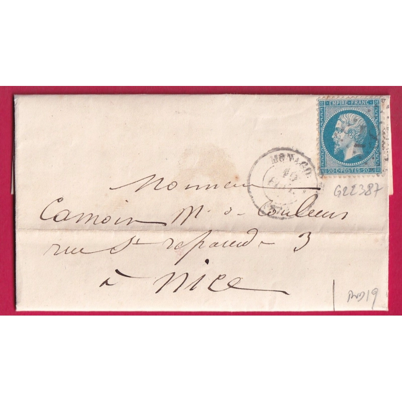 N°22 GC 2387 MONACO ALPES MARITIMES POUR NICE INDICE 19 LETTRE COVER