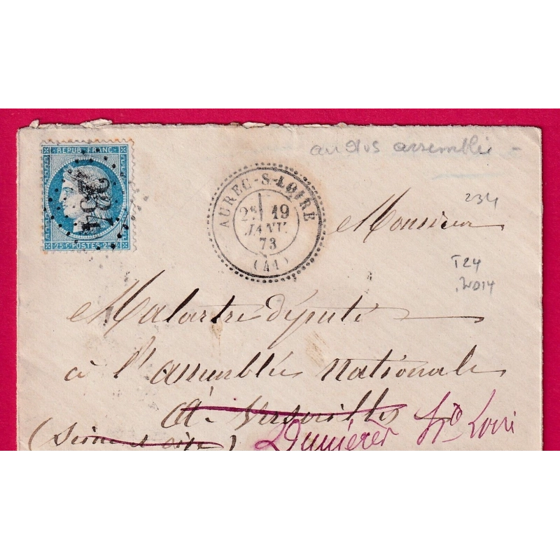N°60 GC 234 AUREC SUR LOIRE CAD TYPE 24 HAUTE LOIRE INDICE 14 POUR VERSAILLES ASSEMBLEE NATIONALE REEXP DUNIERES LETTRE