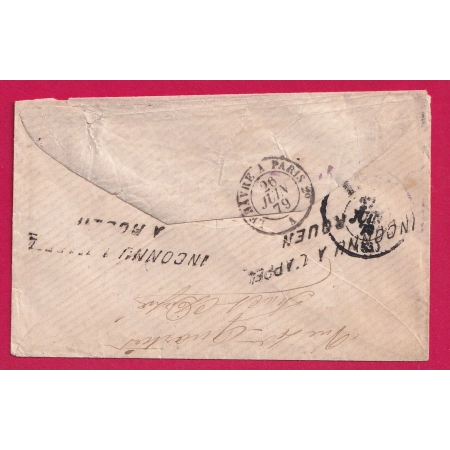 GRIFFE INCONNU A L'APPEL A ROUEN SEINE INFERIEURE DEPART GORRON MAYENNE N°75 1879 LETTRE COVER