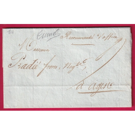 LETTRE RECOMMANDEE D'OFFICE DE FUMEL LOT ET GARONNE 1811 POUR AGEN SANS MARQUE LETTRE COVER