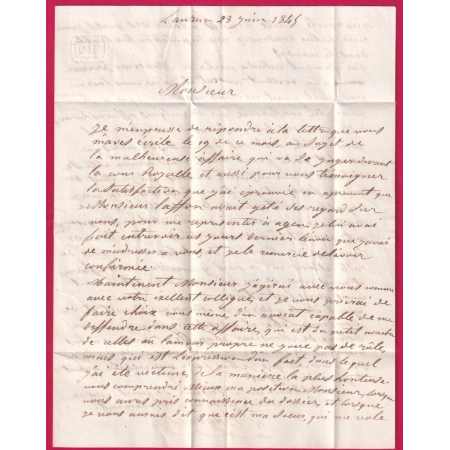 CURSIVE GRATTEE 45 LAUZUN LOT ET GARONNE + PP ROUGE 1845 POUR AGEN LETTRE COVER