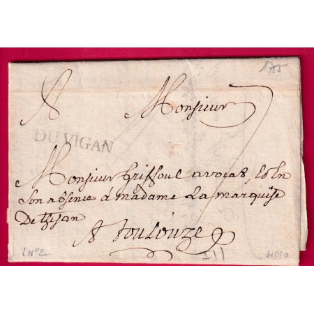 MARQUE DU VIGAN GARD 1755 LENAIN N°2 INDICE 10 POUR TOULOUSE LETTRE COVER