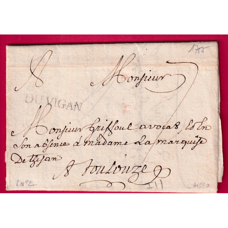 MARQUE DU VIGAN GARD 1755 LENAIN N°2 INDICE 10 POUR TOULOUSE LETTRE COVER