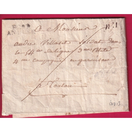 MARQUE P29P ANDUSE ANDUZE GARD 1830 POUR TOULON VAR MILITAIRE INDICE 13 LETTRE COVER