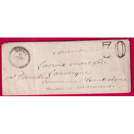 CAD TYPE 22 GONTAUD LOT ET GARONNE TEXTE TAMPON 30 POUR HAUTEVIGNES MARMANDE 1867 LETTRE COVER