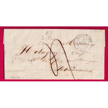 CURSIVE 45 LE MAS D'AGENAIS LOT ET GARONNE T15 TONNEINS 1844 POUR BORDEAUX INDICE 16 LETTRE COVER