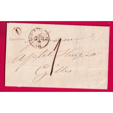 CAD TYPE 15 ST GILLES DU GARD 1847 BOITE RURALE A GENERAC TAXE LOCALE 1 POUR ST GILLES LETTRE COVER