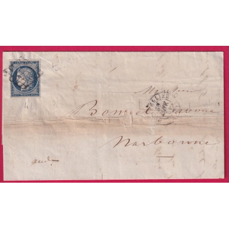 N°4 GRILLE MONTPELLIER HERAULT POUR NARBONNE AUDE 1854 LETTRE COVER