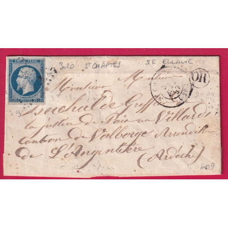 N°14 PC 3020 ST CHAPTES GARD OR DE STE EULALIE POUR L'ARGENTIERE ARDECHE LETTRE COVER
