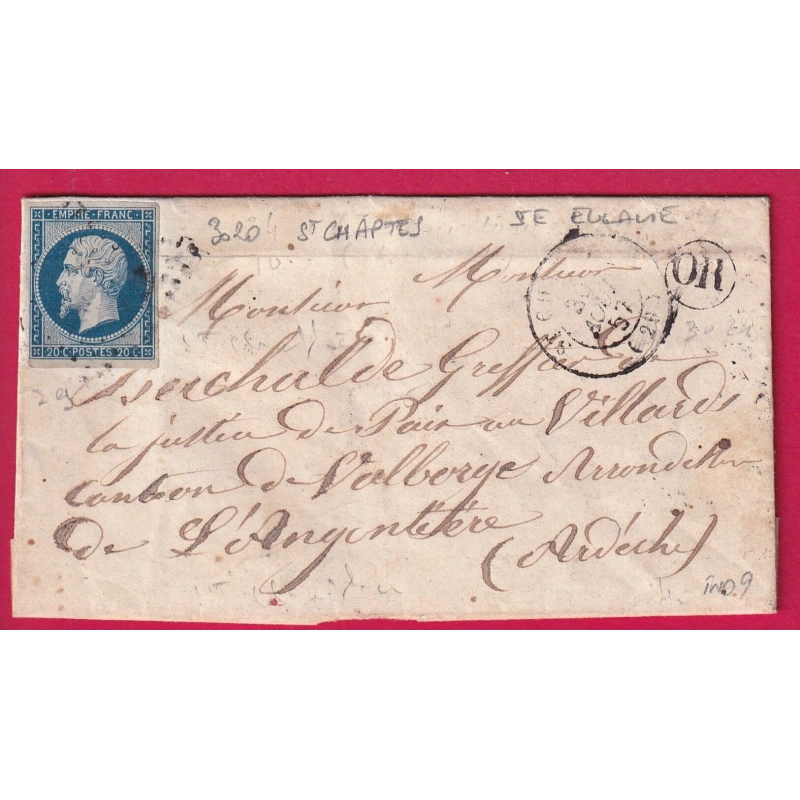 N°14 PC 3020 ST CHAPTES GARD OR DE STE EULALIE POUR L'ARGENTIERE ARDECHE LETTRE COVER