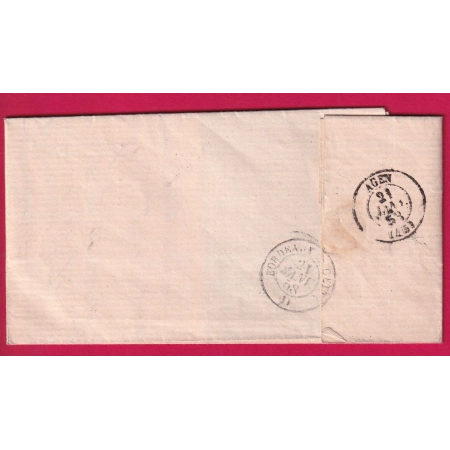 N°14 PC 1354 FUMEL LOT ET GARONNE OR POMBIE POMBIER POUR AGEN 1858 LETTRE COVER