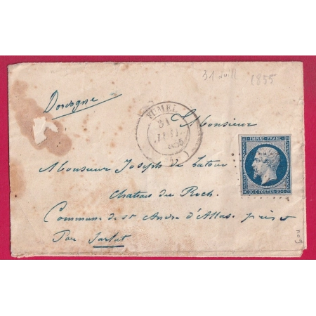 N°14 PC 1354 FUMEL LOT ET GARONNE CAD TYPE 14 1855 POUR SARLAT DORDOGNE INDICE 14 LETTRE COVER