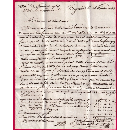 CURIOSITE MARQUE DE BAYONNE LENAIN N°5 FRAPPEE 5 FOIS 1773 BASSES PYRENEES POUR BORDEAUX LETTRE COVER