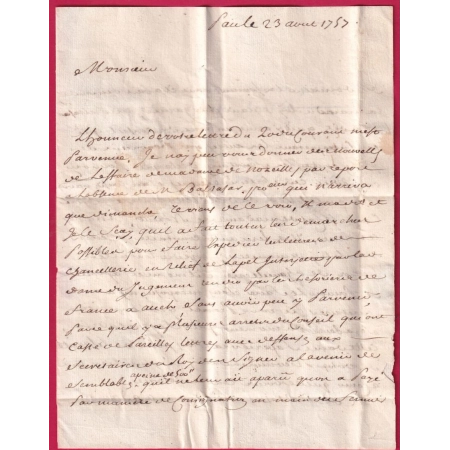 MARQUE PAU LENAIN N°3 INDICE 14 1757 BASSES PYRENEES POUR MONT DE MARSAN LANDES LETTRE COVER