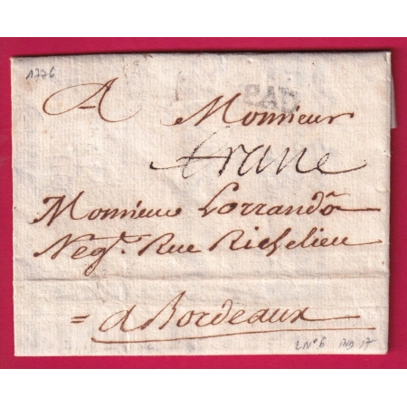 MARQUE FRANC DE PAU 1776 LENAIN N°6 INDICE 17 BASSES PYRENEES POUR BORDEAUX LETTRE COVER